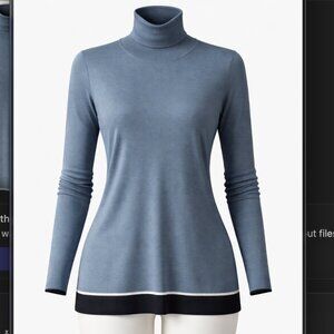 Luxury Euro Brand Malej Silk Wool Turtleneck Sweater Blue Women's 14 Slim Tall